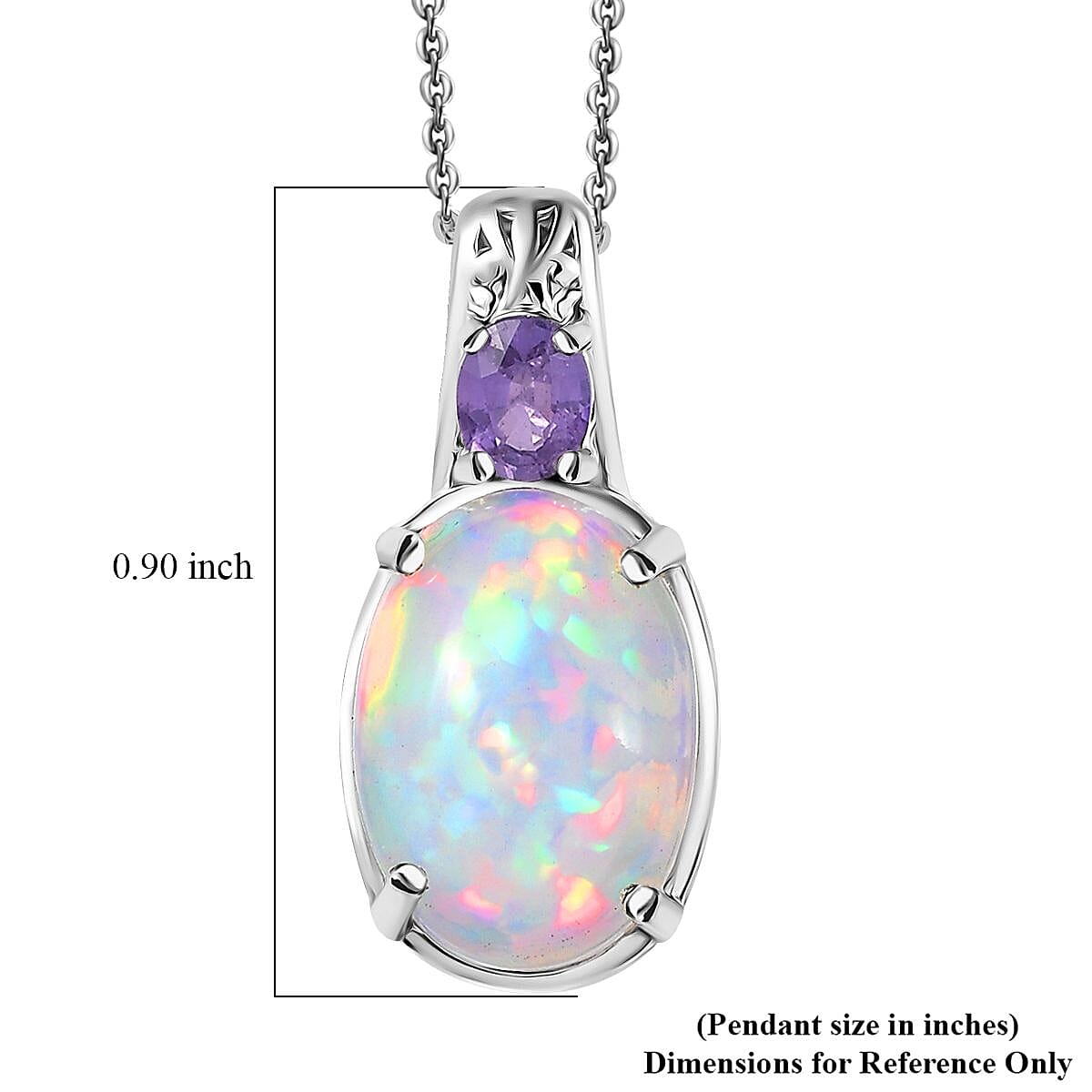 D'Joy AAA Ethiopian Welo Opal and Madagascar Purple Sapphire 4.20 ctw Aurora Blossom Pendant Necklace in Rhodium Over Sterling Silver 20 Inches