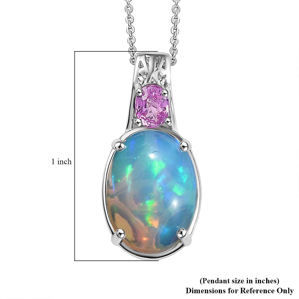 D'Joy AAA Ethiopian Welo Opal and Madagascar Pink Sapphire 4.20 ctw Aurora Blossom Pendant Necklace in Rhodium Over Sterling Silver 20 Inches image number 5