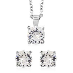 J Francis Embellished with Crystal by Swarovski Stud Earrings and Pendant Necklace (20 Inches) in Stainless Steel