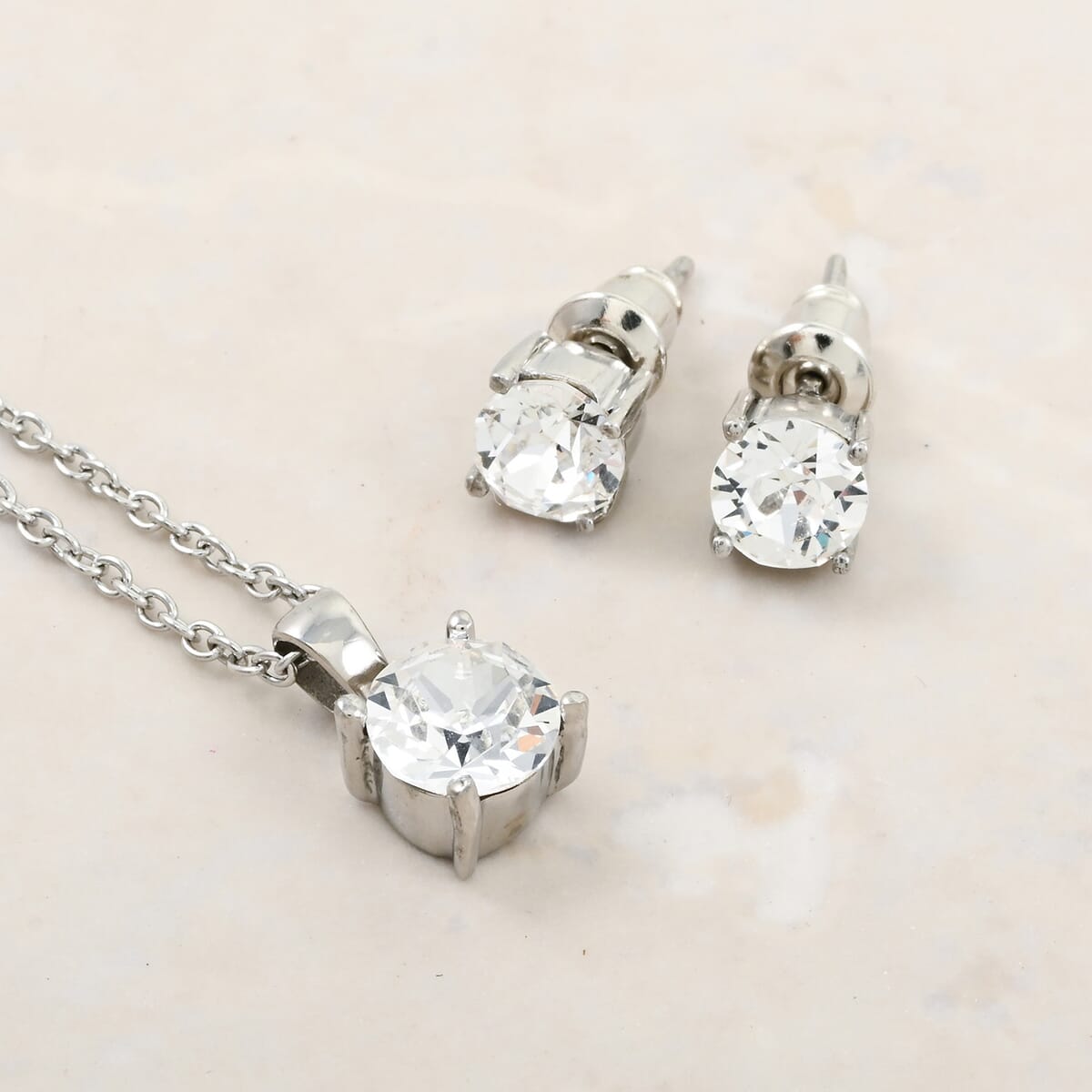 J Francis Embellished with Crystal by Swarovski Stud Earrings and Pendant Necklace (20 Inches) in Stainless Steel image number 1