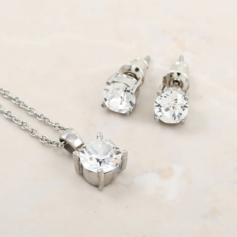 J Francis Embellished with Crystal by Swarovski Stud Earrings and Pendant Necklace (20 Inches) in Stainless Steel
