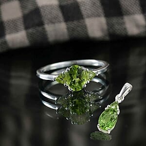 Peridot 2.24 ctw Ring (Size 6.50) and Pendant in Sterling Silver