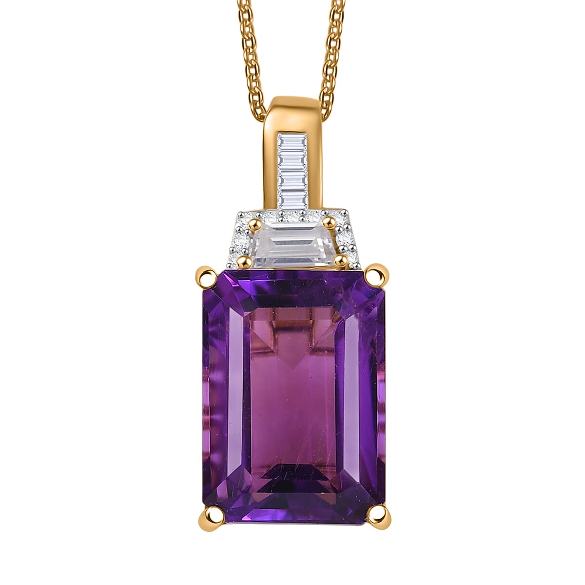D'Joy Lusaka Amethyst and Moissanite 8.20 ctw Pendant Necklace 20 Inches in 18K Vermeil Yellow Gold Over Sterling Silver image number 0