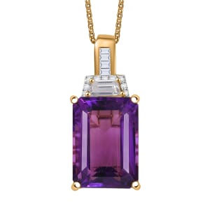 D'Joy Lusaka Amethyst and Moissanite 8.20 ctw Pendant Necklace 20 Inches in 18K Vermeil Yellow Gold Over Sterling Silver