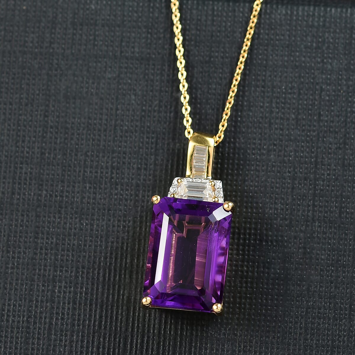 D'Joy Lusaka Amethyst and Moissanite 8.20 ctw Pendant Necklace 20 Inches in 18K Vermeil Yellow Gold Over Sterling Silver image number 1