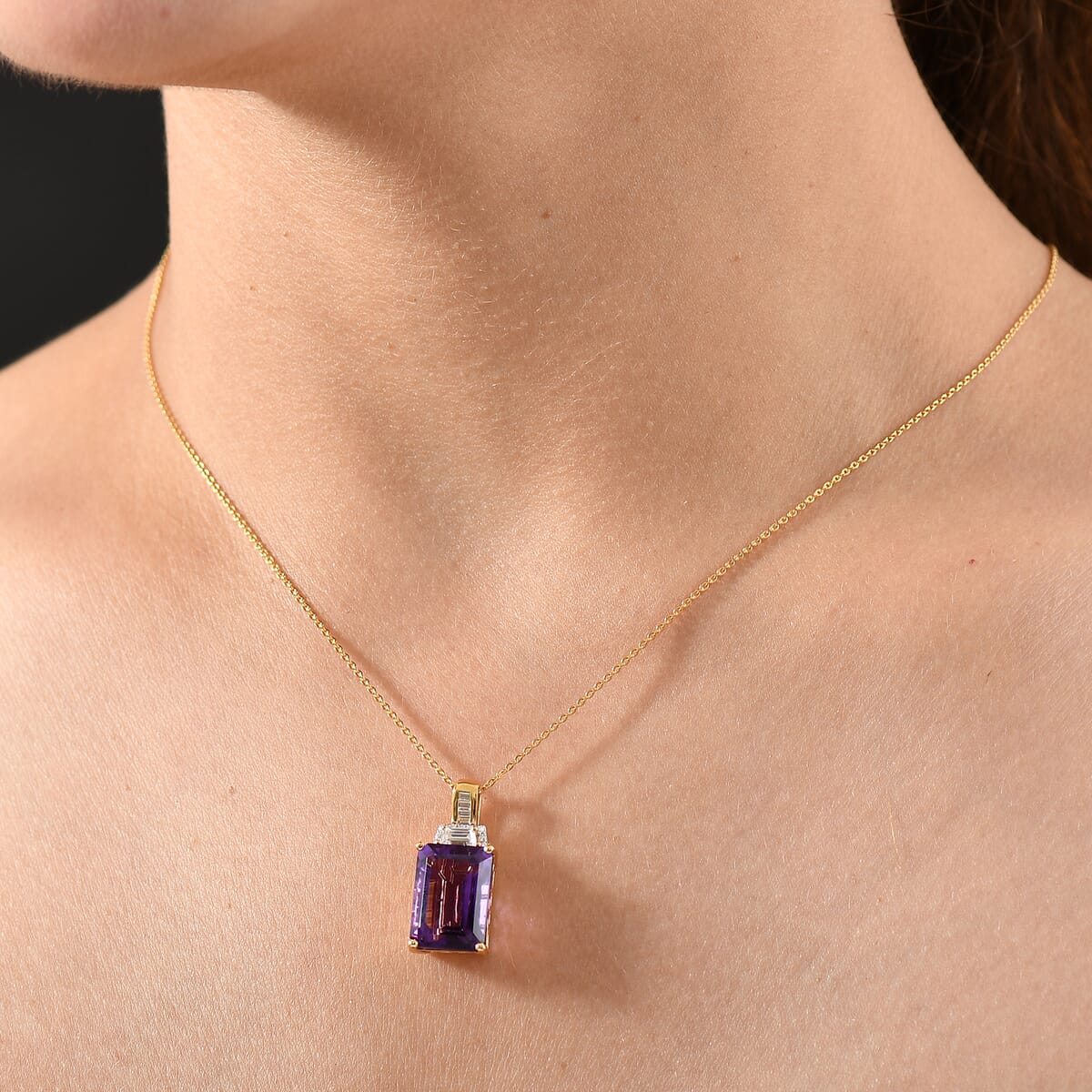 D'Joy Lusaka Amethyst and Moissanite 8.20 ctw Pendant Necklace 20 Inches in 18K Vermeil Yellow Gold Over Sterling Silver image number 2