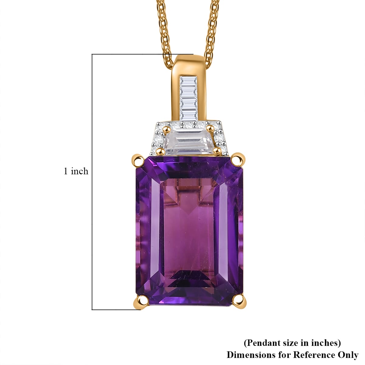 D'Joy Lusaka Amethyst and Moissanite 8.20 ctw Pendant Necklace 20 Inches in 18K Vermeil Yellow Gold Over Sterling Silver image number 5