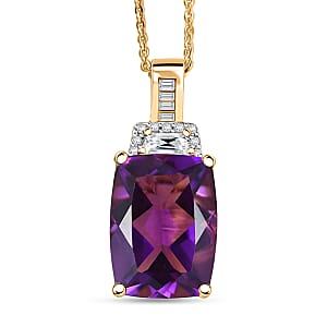 D'Joy AAA Lusaka Amethyst and Moissanite 7.15 ctw Art Deco Pendant Necklace in 18K Vermeil Yellow Gold Over Sterling Silver 20 Inches