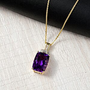 D'Joy AAA Lusaka Amethyst and Moissanite 7.15 ctw Art Deco Pendant Necklace in 18K Vermeil Yellow Gold Over Sterling Silver 20 Inches