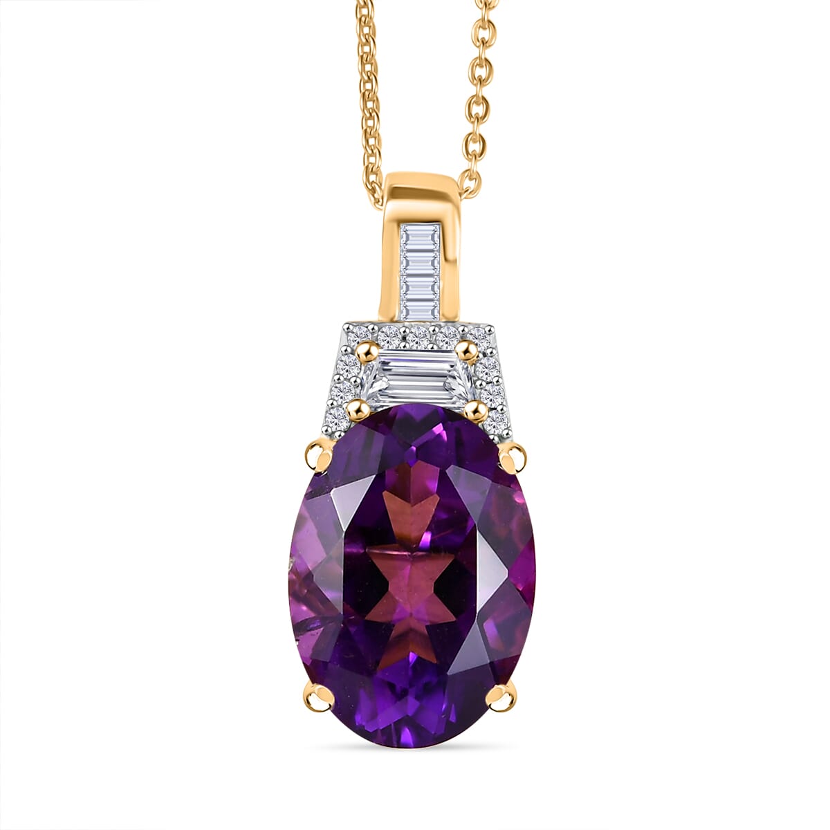 D'Joy Lusaka Amethyst and Moissanite 6.60 ctw Pendant Necklace 20 Inches in 18K Vermeil Yellow Gold Over Sterling Silver image number 0