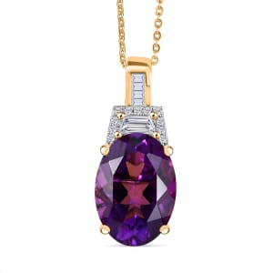 D'Joy Lusaka Amethyst and Moissanite 6.60 ctw Pendant Necklace 20 Inches in 18K Vermeil Yellow Gold Over Sterling Silver