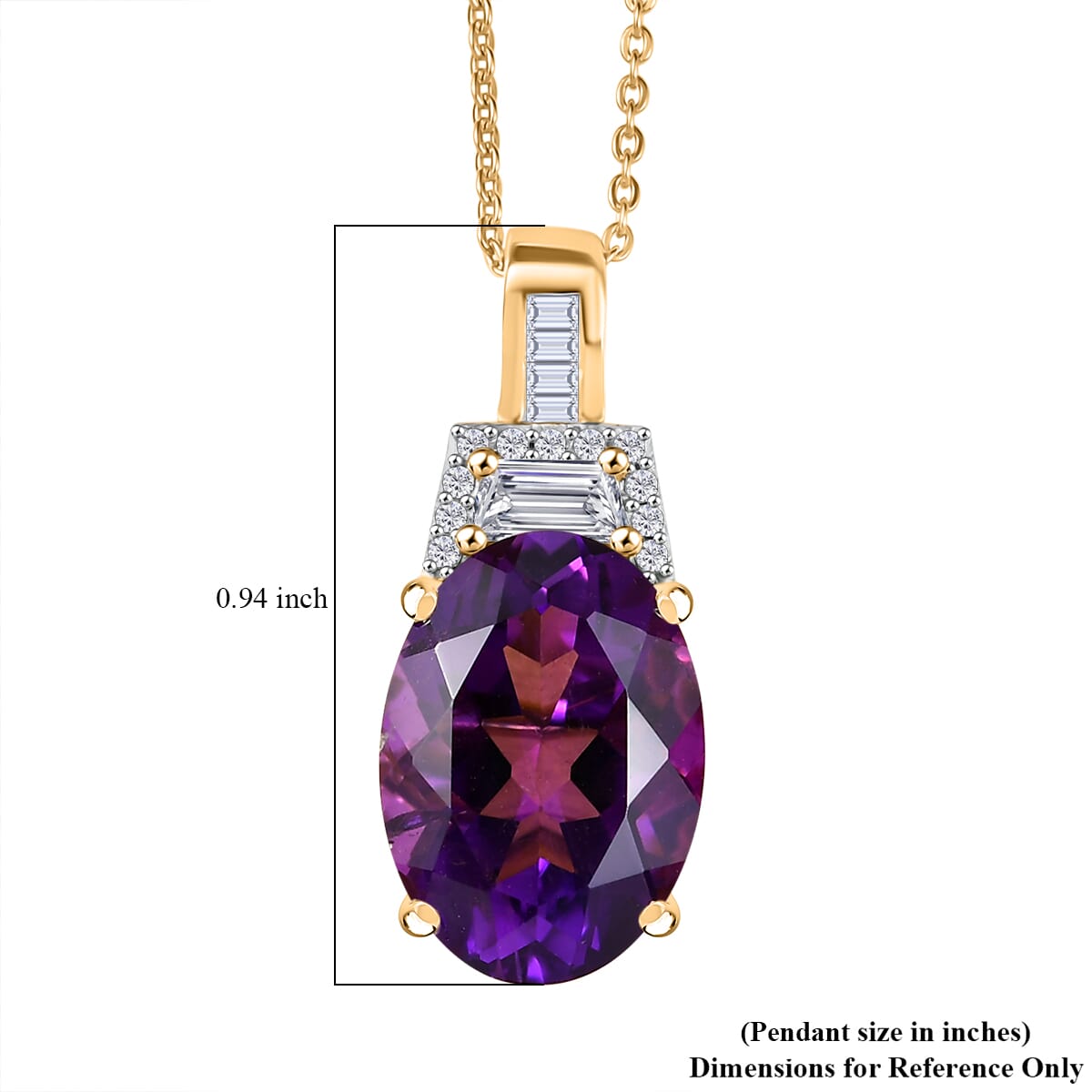 D'Joy Lusaka Amethyst and Moissanite 6.60 ctw Pendant Necklace 20 Inches in 18K Vermeil Yellow Gold Over Sterling Silver image number 6