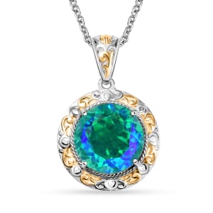 Ever True Peacock Quartz (Triplet) 11.65 ctw Royal Peacock Crest Two-Tone Pendant in 18K YG Plated and Platinum Bond with Stainless Steel Necklace 20 Inches