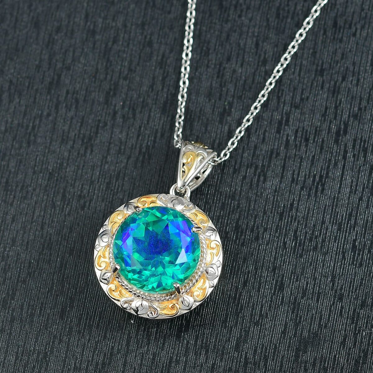 Ever True Peacock Quartz (Triplet) 11.65 ctw Royal Peacock Crest Two-Tone Pendant in 18K YG Plated and Platinum Bond with Stainless Steel Necklace 20 Inches image number 1