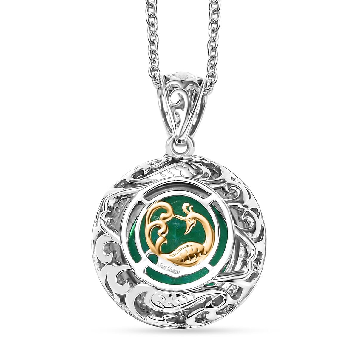 Ever True Peacock Quartz (Triplet) 11.65 ctw Royal Peacock Crest Two-Tone Pendant in 18K YG Plated and Platinum Bond with Stainless Steel Necklace 20 Inches image number 4