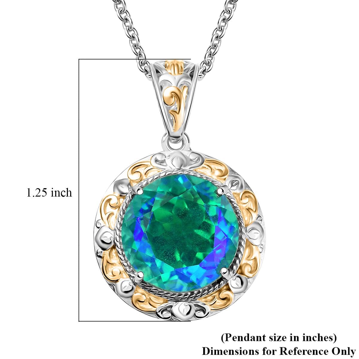 Ever True Peacock Quartz (Triplet) 11.65 ctw Royal Peacock Crest Two-Tone Pendant in 18K YG Plated and Platinum Bond with Stainless Steel Necklace 20 Inches image number 5