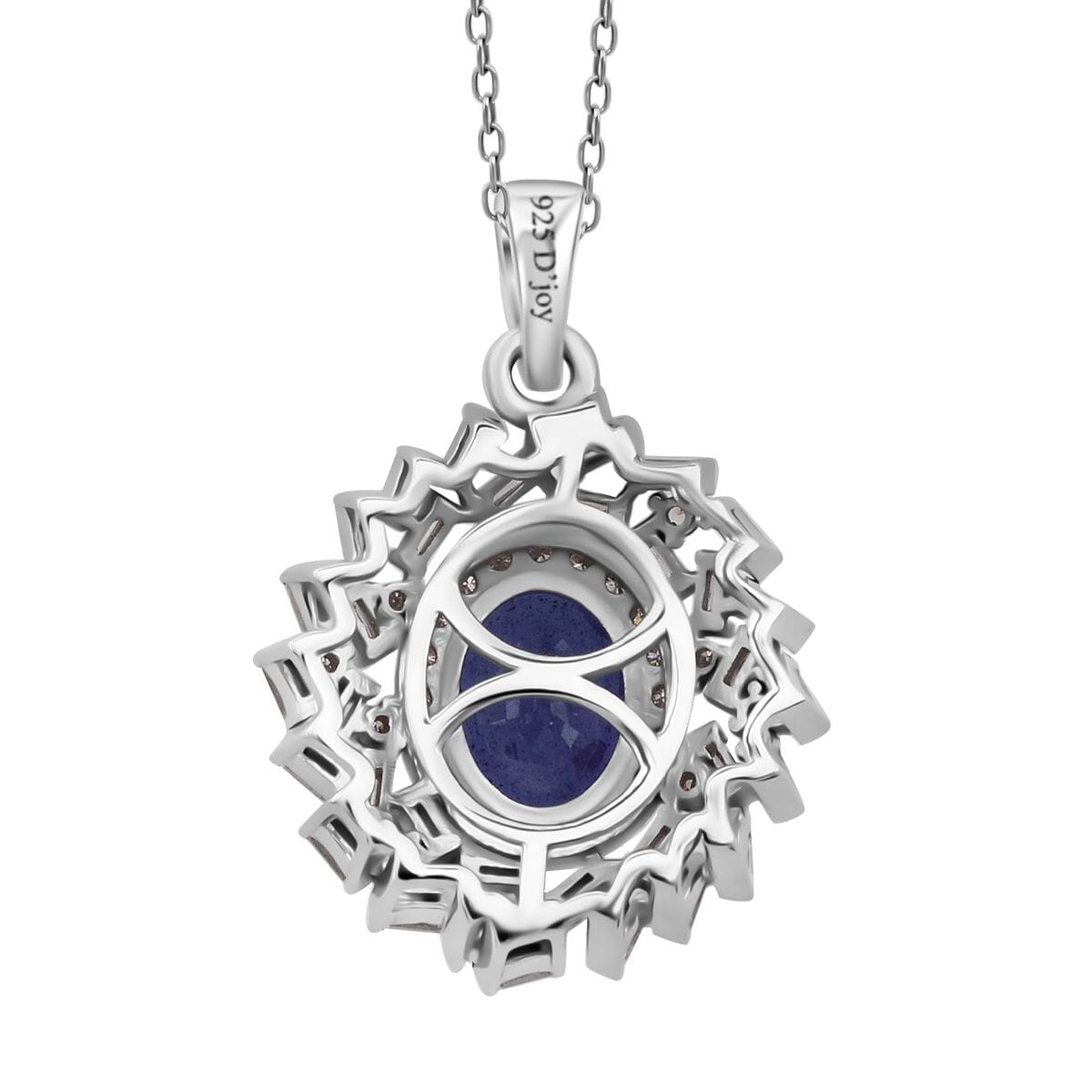 D'Joy Masoala Sapphire (D) and Moissanite 3.15 ctw Royal Radiance Pendant Necklace in Rhodium Over Sterling Silver 20 Inches image number 3