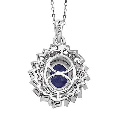 D'Joy Masoala Sapphire (D) and Moissanite 3.15 ctw Royal Radiance Pendant Necklace in Rhodium Over Sterling Silver 20 Inches
