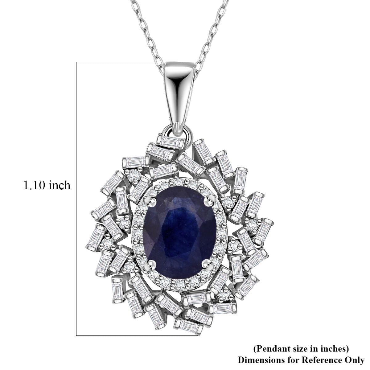 D'Joy Masoala Sapphire (D) and Moissanite 3.15 ctw Royal Radiance Pendant Necklace in Rhodium Over Sterling Silver 20 Inches image number 4