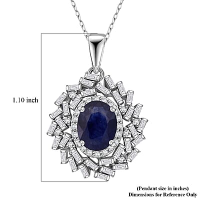 D'Joy Masoala Sapphire (D) and Moissanite 3.15 ctw Royal Radiance Pendant Necklace in Rhodium Over Sterling Silver 20 Inches