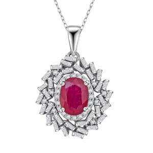 D'Joy Niassa Ruby (FF) and Moissanite 3.15 ctw Royal Radiance Pendant Necklace in Rhodium Over Sterling Silver 20 Inches
