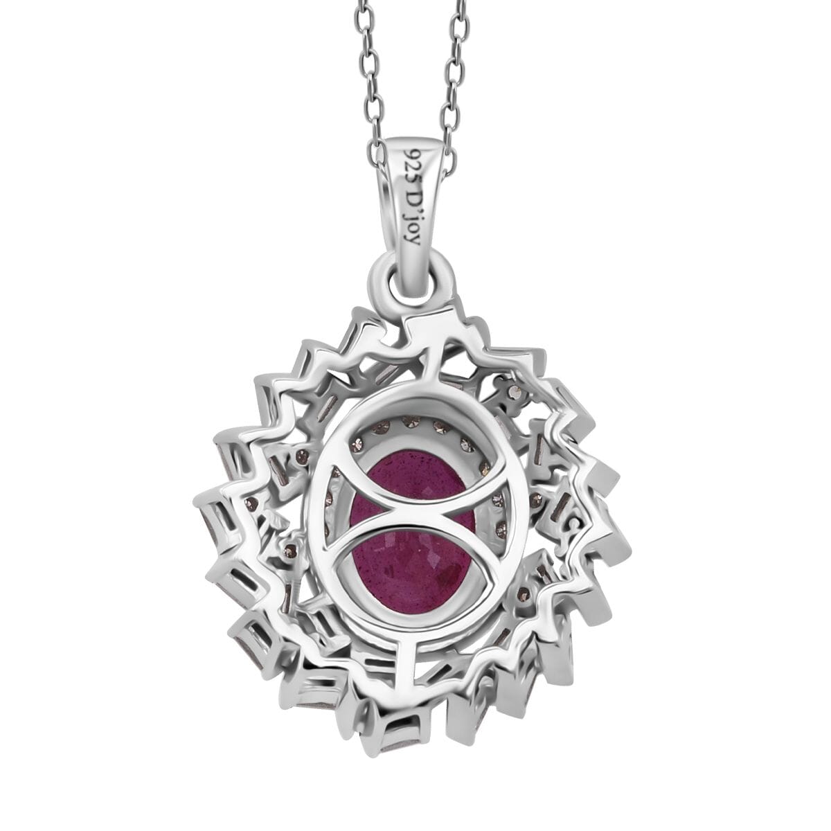 D'Joy Niassa Ruby (FF) and Moissanite 3.15 ctw Royal Radiance Pendant Necklace in Rhodium Over Sterling Silver 20 Inches image number 4