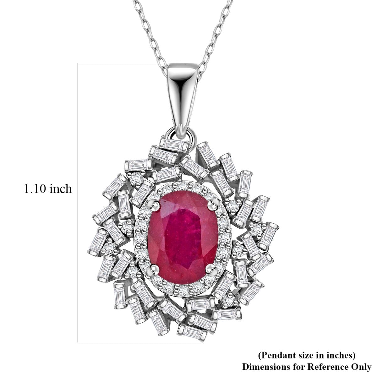 D'Joy Niassa Ruby (FF) and Moissanite 3.15 ctw Royal Radiance Pendant Necklace in Rhodium Over Sterling Silver 20 Inches image number 6