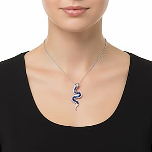  D'Joy Ceylon Blue Sapphire, Multi Gemstone Serpent Pendant Necklace in Rhodium Over Sterling Silver 2.00 ctw (18 Inches)