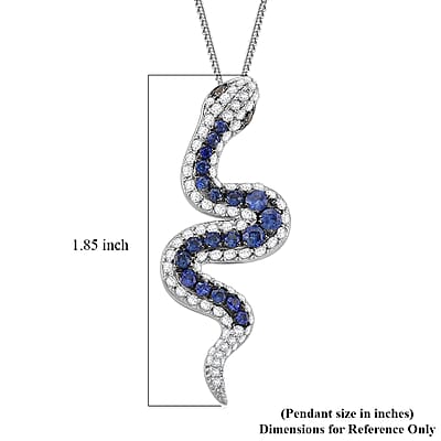 D'Joy Ceylon Blue Sapphire, Multi Gemstone Serpent Pendant Necklace in Rhodium Over Sterling Silver 2.00 ctw (18 Inches)