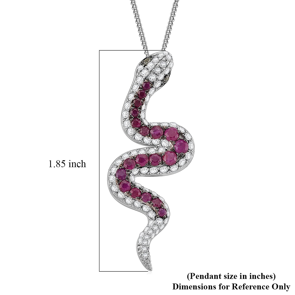  D'Joy Montepuez Ruby, Multi Gemstone Serpent Pendant Necklace in Rhodium Over Sterling Silver 2.00 ctw (18 Inches) image number 6