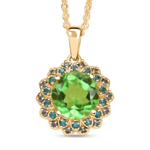 Ever True Chartreuse Quartz (Triplet), Signity Ice Blue and Paraiba Topaz 4.70 ctw Sunspire Bloom Pendant in 18K YG Plated with ION Plated Stainless Steel Necklace 20 Inches