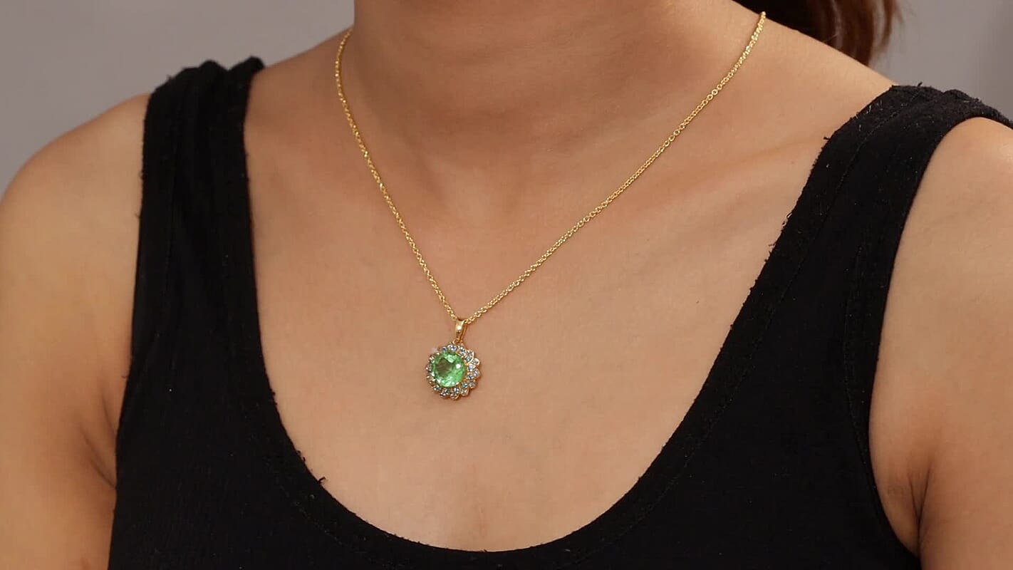 EverTrue Chartreuse Quartz (Triplet), Signity Ice Blue and Paraiba Topaz 4.70 ctw Sunspire Bloom Pendant in 18K YG Plated with ION Plated Stainless Steel Necklace 20 Inches