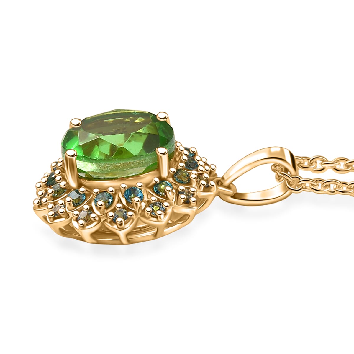 Ever True Chartreuse Quartz (Triplet), Signity Ice Blue and Paraiba Topaz 4.70 ctw Sunspire Bloom Pendant in 18K YG Plated with ION Plated Stainless Steel Necklace 20 Inches image number 3