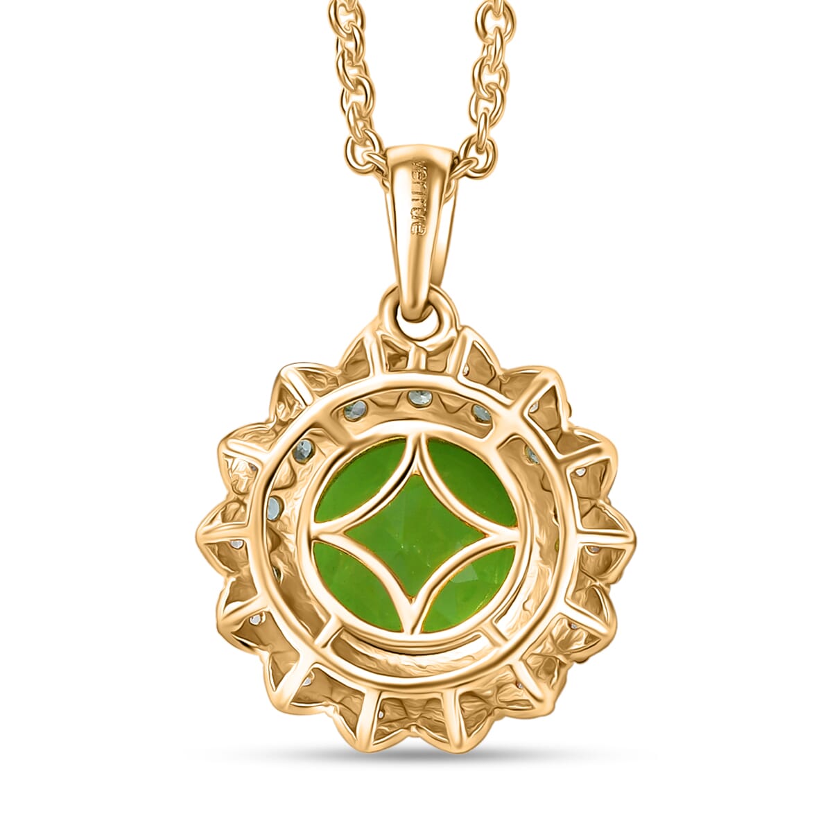 Ever True Chartreuse Quartz (Triplet), Signity Ice Blue and Paraiba Topaz 4.70 ctw Sunspire Bloom Pendant in 18K YG Plated with ION Plated Stainless Steel Necklace 20 Inches image number 4