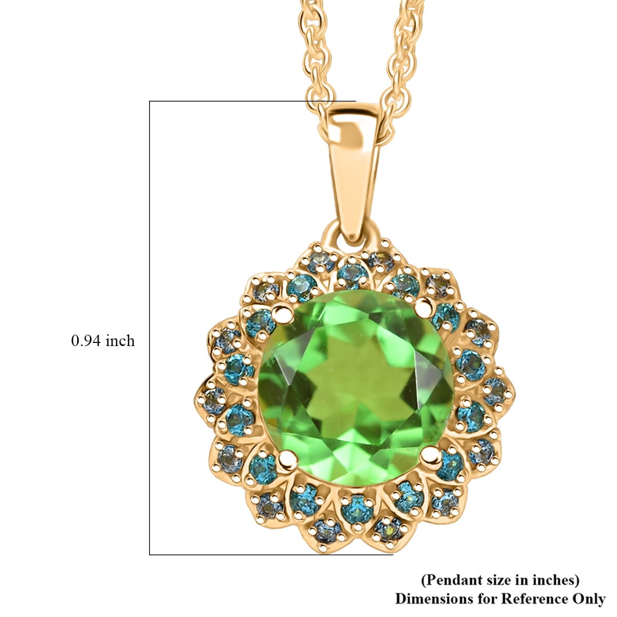 Ever True Chartreuse Quartz (Triplet), Signity Ice Blue and Paraiba Topaz 4.70 ctw Sunspire Bloom Pendant in 18K YG Plated with ION Plated Stainless Steel Necklace 20 Inches image number 6