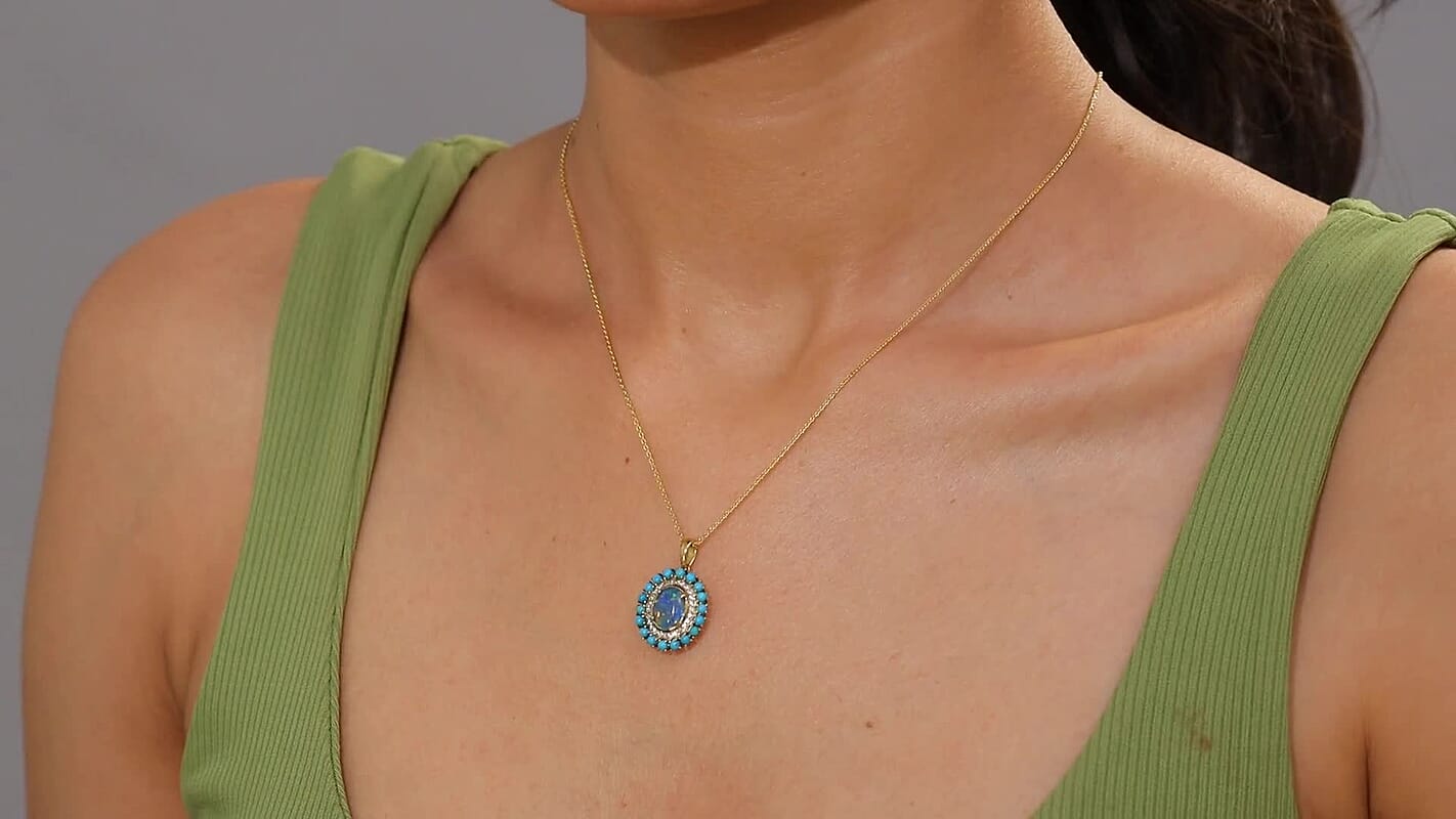 D'Joy Elysian Opal (Triplet) and Multi Gemstone 2.30 ctw Star in Night Sky Pendant Necklace in 18K Vermeil Yellow Gold Over Sterling Silver 20 Inches