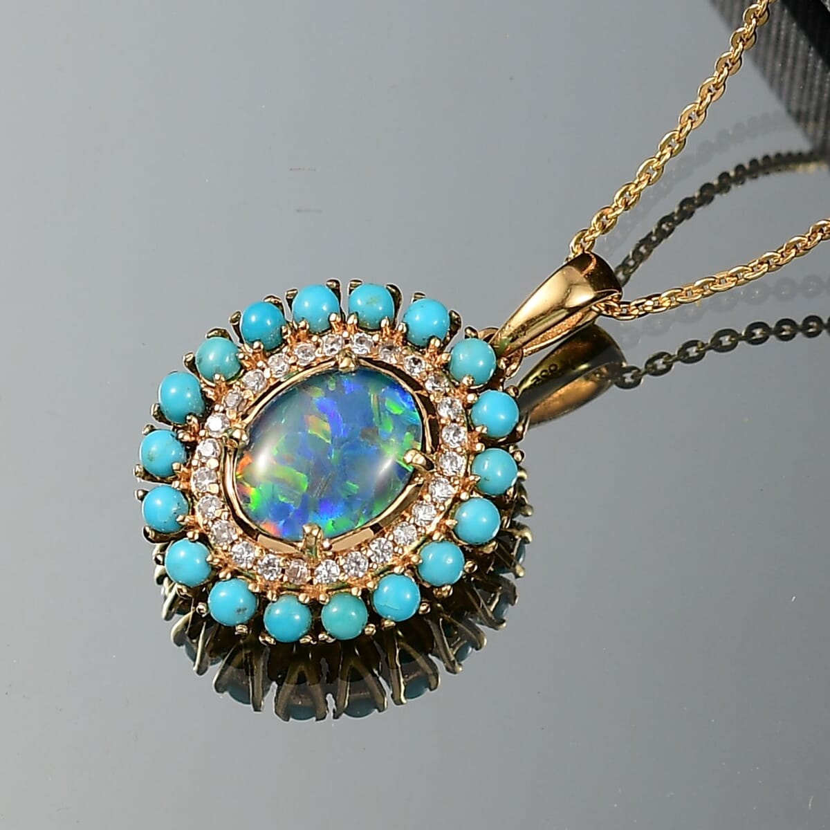 D'Joy Elysian Opal (Triplet) and Multi Gemstone 2.30 ctw Star in Night Sky Pendant Necklace in 18K Vermeil Yellow Gold Over Sterling Silver 20 Inches image number 1