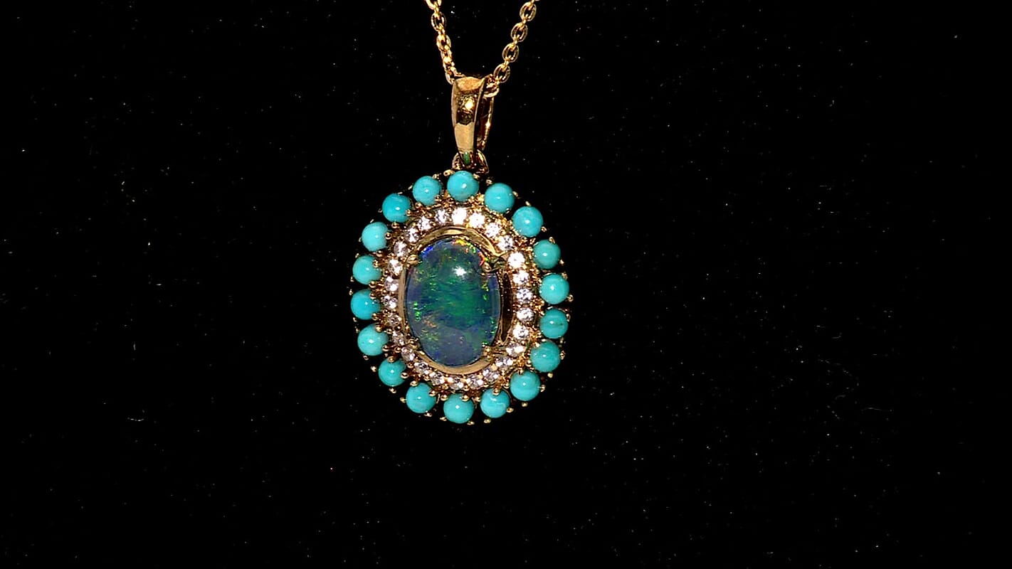 D'Joy Elysian Opal (Triplet) and Multi Gemstone 2.30 ctw Star in Night Sky Pendant Necklace in 18K Vermeil Yellow Gold Over Sterling Silver 20 Inches