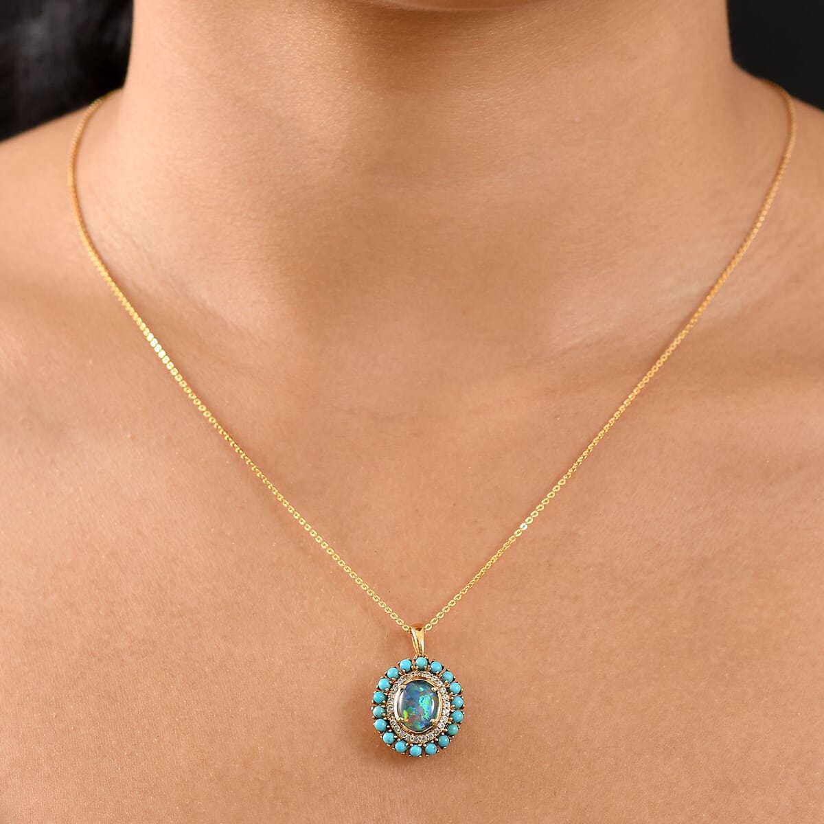 D'Joy Elysian Opal (Triplet) and Multi Gemstone 2.30 ctw Star in Night Sky Pendant Necklace in 18K Vermeil Yellow Gold Over Sterling Silver 20 Inches image number 2