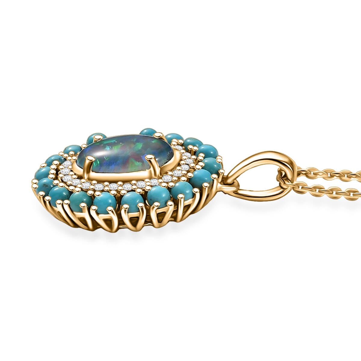 D'Joy Elysian Opal (Triplet) and Multi Gemstone 2.30 ctw Star in Night Sky Pendant Necklace in 18K Vermeil Yellow Gold Over Sterling Silver 20 Inches image number 3