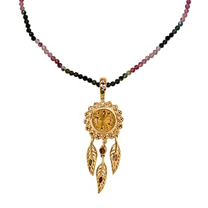 D'Joy AAA Red Citrine and Multi-Tourmaline 43.20 ctw Pendant Necklace in 18K Vermeil Yellow Gold Over Sterling Silver 18 Inches 
