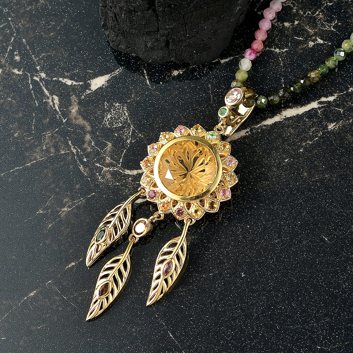 D'Joy AAA Red Citrine and Multi-Tourmaline 43.20 ctw Pendant Necklace in 18K Vermeil Yellow Gold Over Sterling Silver 18 Inches  image number 1