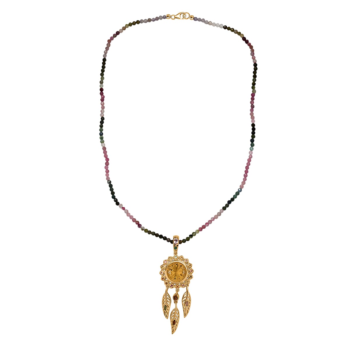 D'Joy AAA Red Citrine and Multi-Tourmaline 43.20 ctw Pendant Necklace in 18K Vermeil Yellow Gold Over Sterling Silver 18 Inches  image number 3