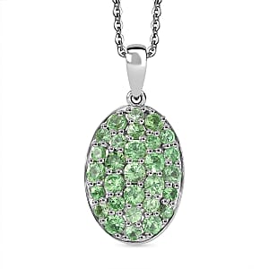 D'Joy Tsavorite Garnet 1.70 ctw Pendant Necklace in Rhodium Over Sterling Silver 20 Inches 