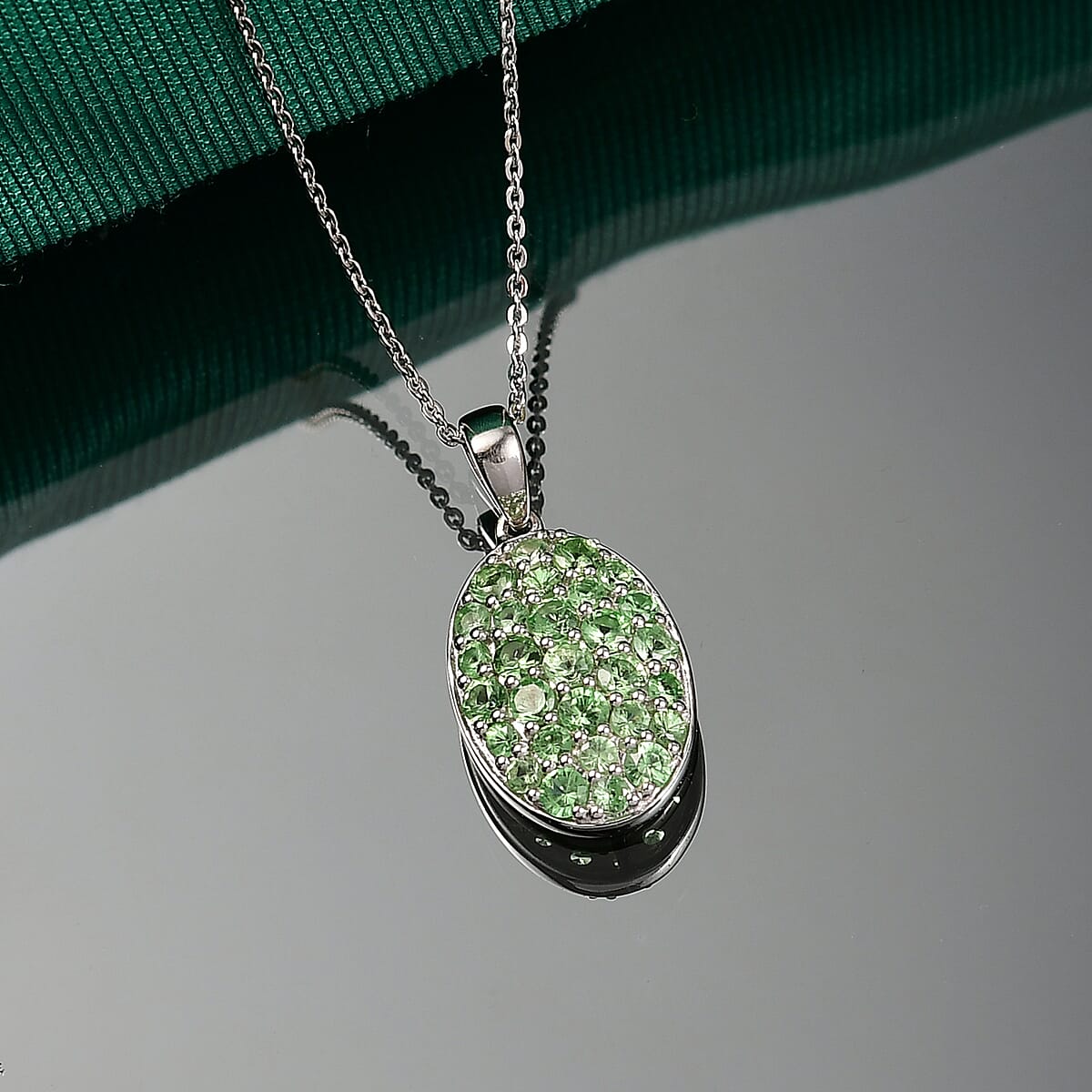 D'Joy Tsavorite Garnet 1.70 ctw Pendant Necklace in Rhodium Over Sterling Silver 20 Inches  image number 1