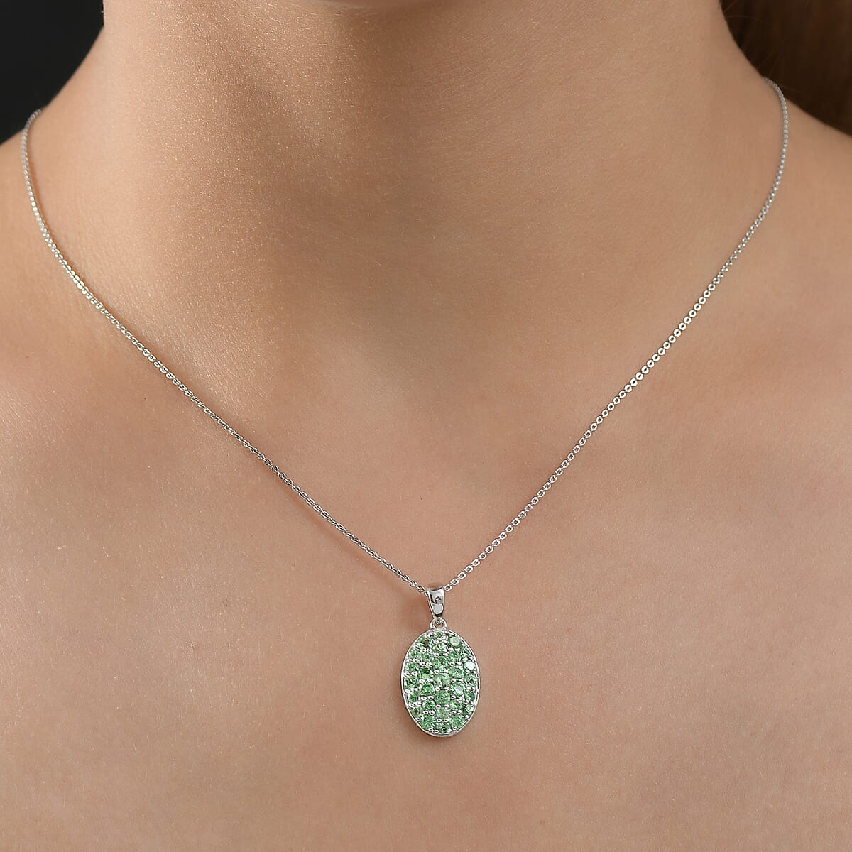 D'Joy Tsavorite Garnet 1.70 ctw Pendant Necklace in Rhodium Over Sterling Silver 20 Inches  image number 2