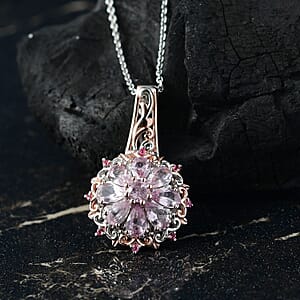 (Do Not Schedule For LS) D'Joy Narsipatnam Pink Spinel 1.90 ctw Floral Empress Pendant Necklace in 18K Vermeil RG and Rhodium Over Sterling Silver 20 Inches