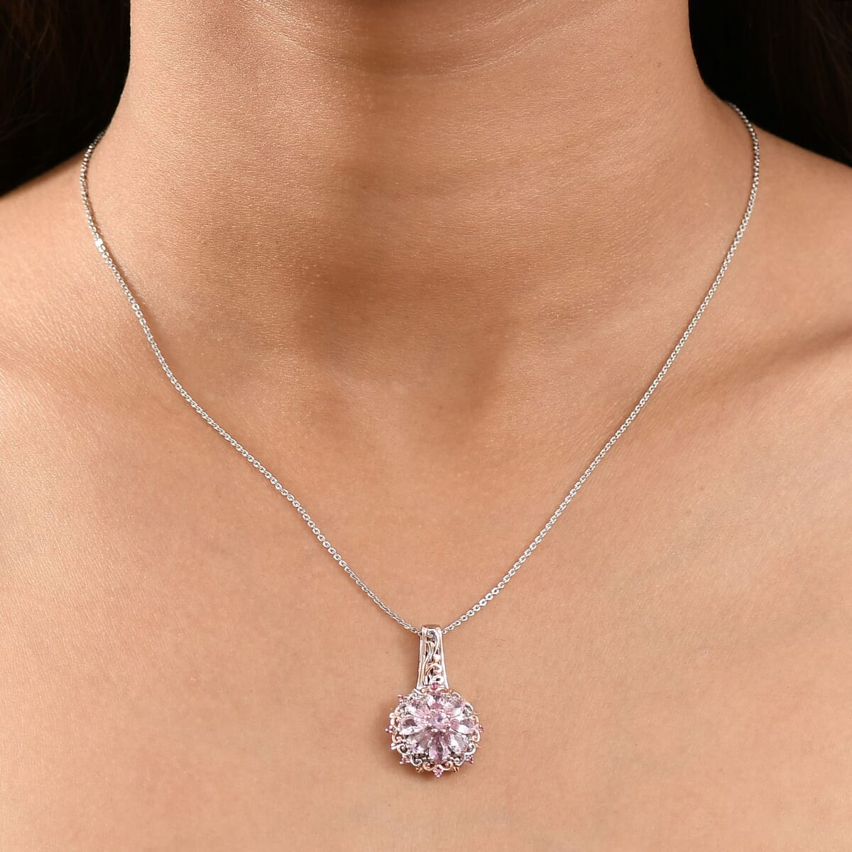 D'Joy Narsipatnam Pink Spinel 1.90 ctw Floral Empress Pendant Necklace in 18K Vermeil RG and Rhodium Over Sterling Silver 20 Inches image number 2
