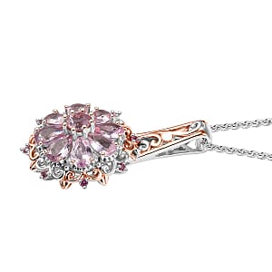 (Do Not Schedule For LS) D'Joy Narsipatnam Pink Spinel 1.90 ctw Floral Empress Pendant Necklace in 18K Vermeil RG and Rhodium Over Sterling Silver 20 Inches