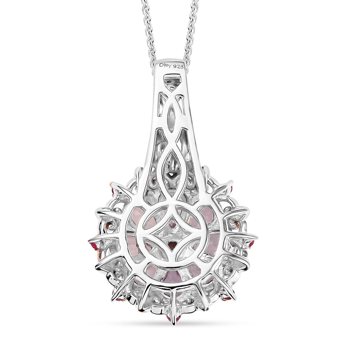 D'Joy Narsipatnam Pink Spinel 1.90 ctw Floral Empress Pendant Necklace in 18K Vermeil RG and Rhodium Over Sterling Silver 20 Inches image number 4